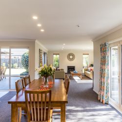 The interior with a bid dining room of a modern private house